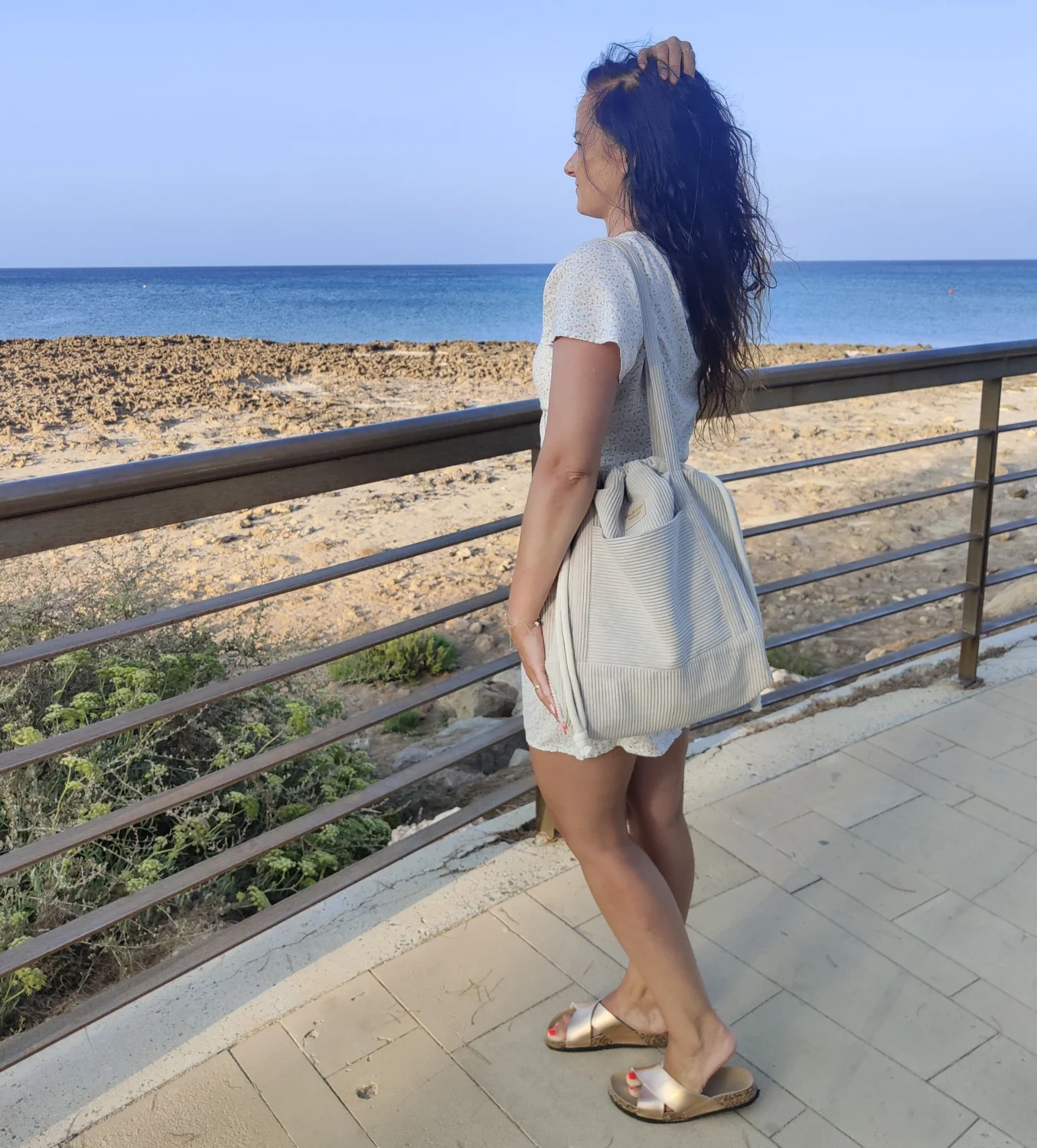 Torba damska SummerBag SAND-duża jasnobeżowa torba sztruksowa