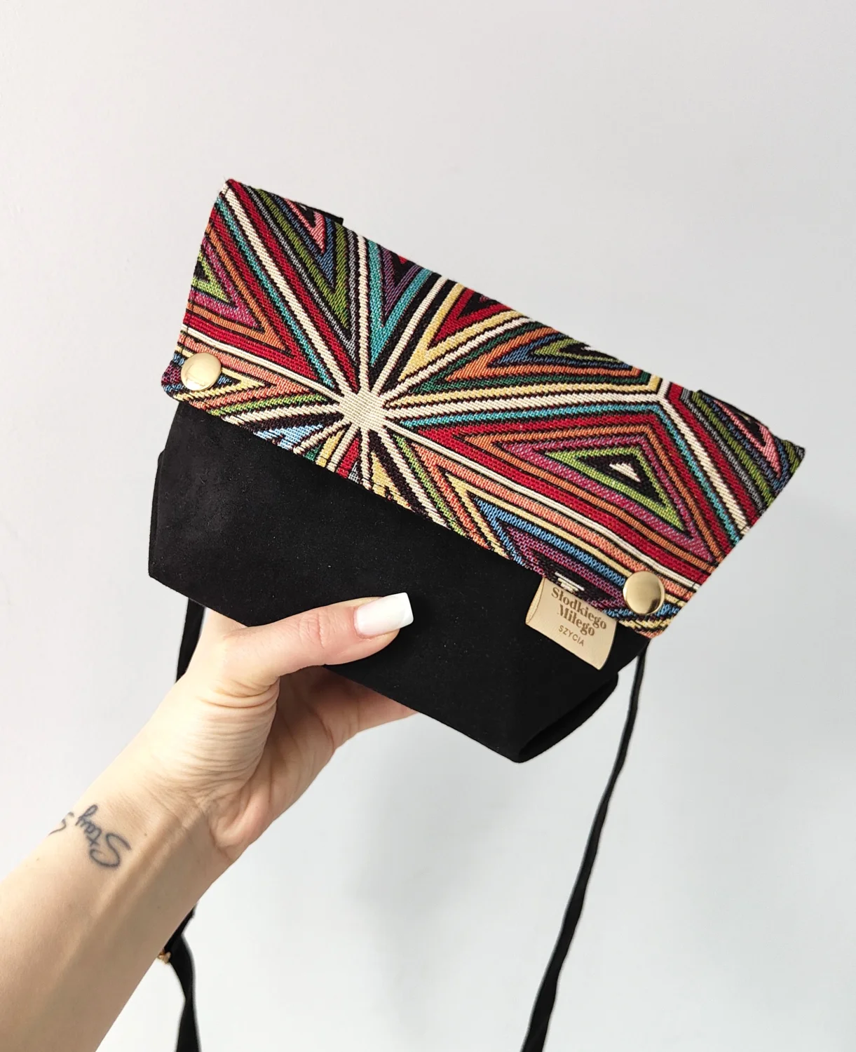 Torebka L E A Geometric Shapes-mini torebka żakard/nubuk