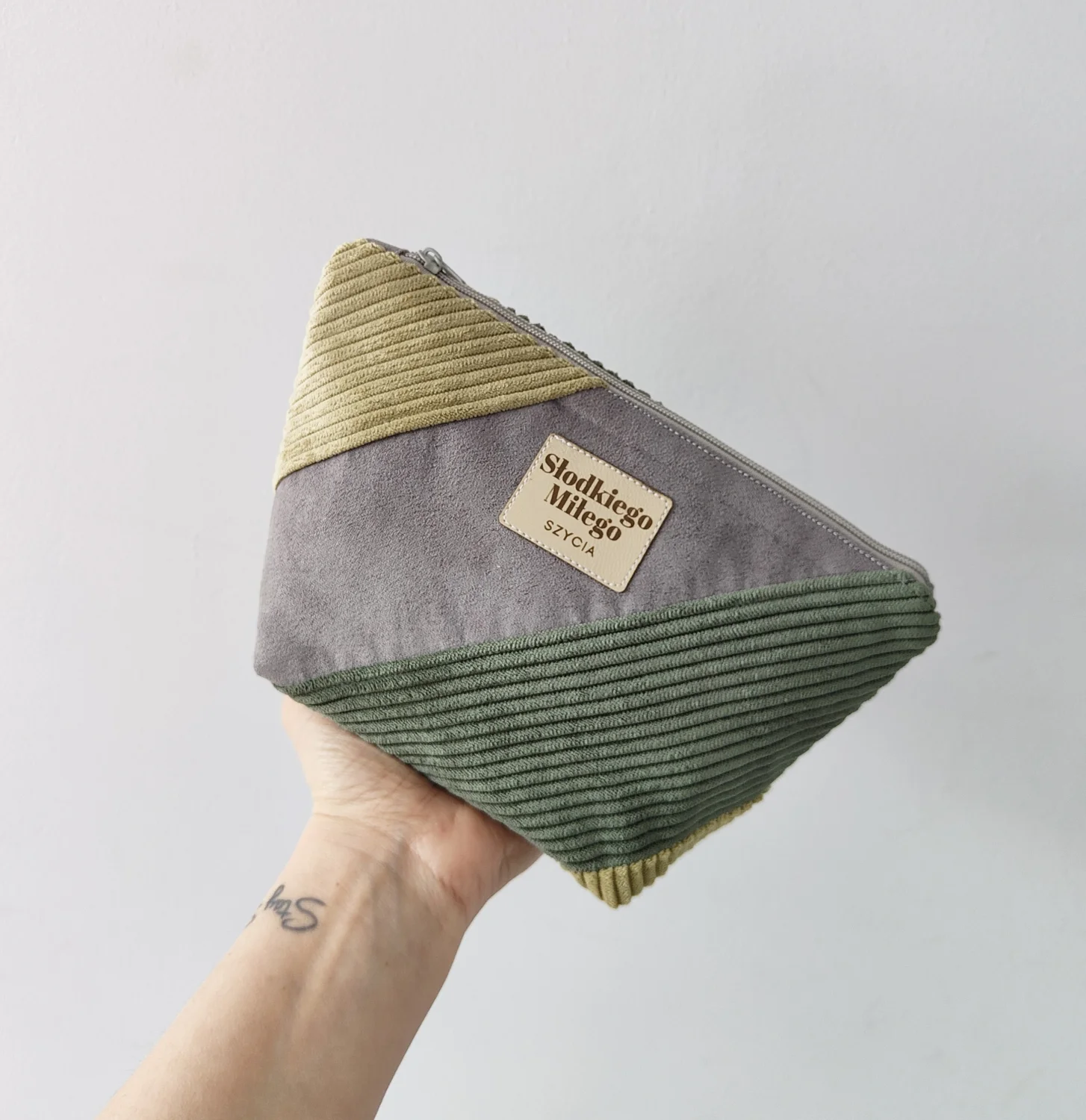 Mała Patchworkowa Kosmetyczka Grey|Lima|Forest - nubuk i sztruks