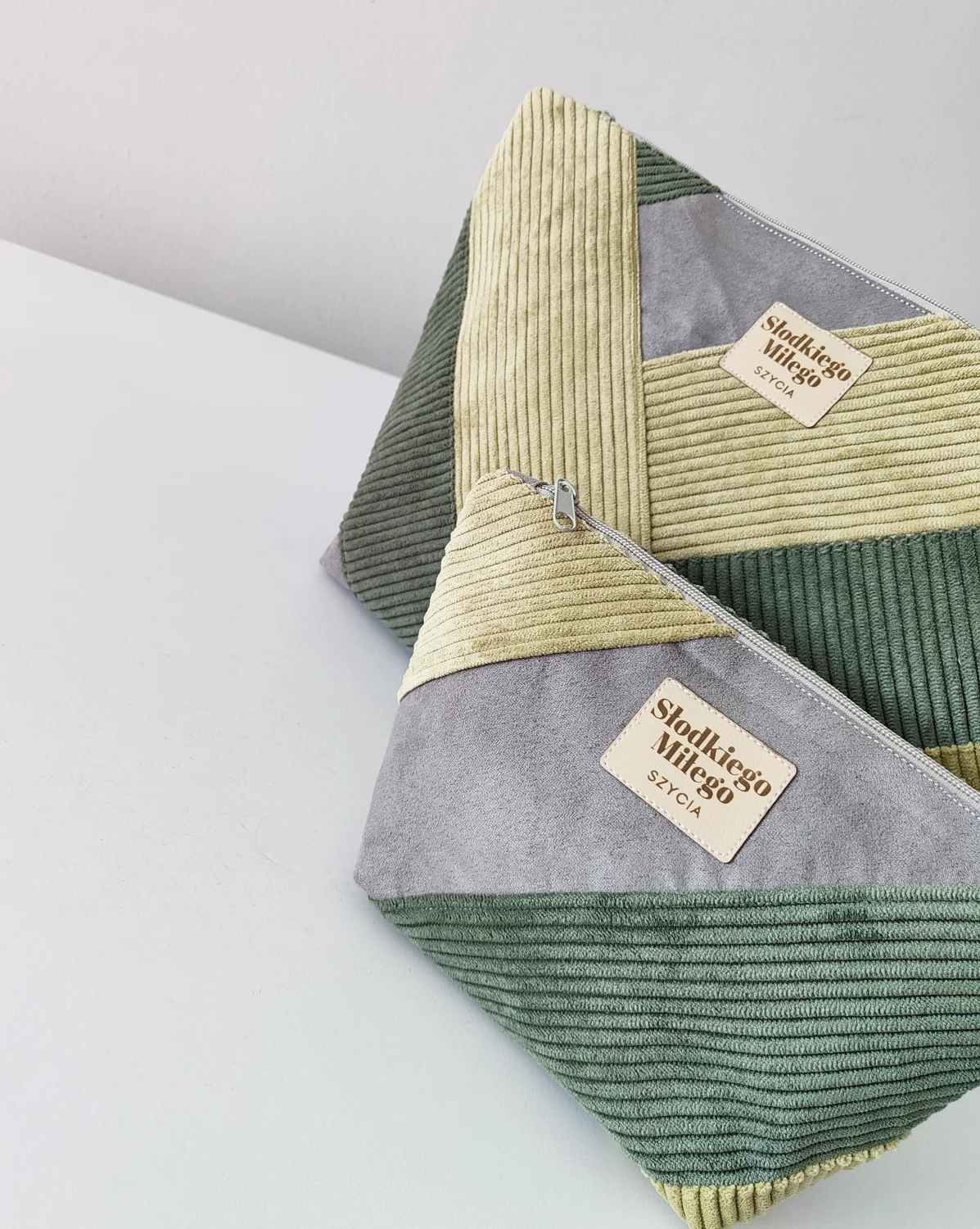 Duża Patchworkowa Kosmetyczka Grey|Lima|Forest - nubuk i sztruks