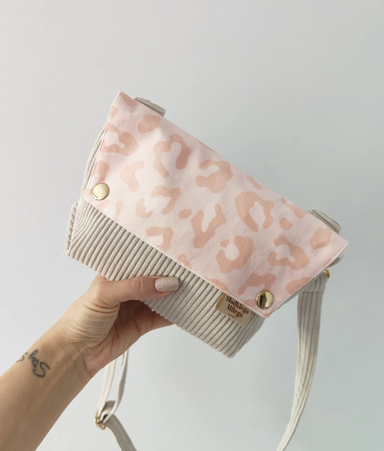 Torebka damska L E A Sand Peach Leopard Print-mini torebka sztruks/żakard